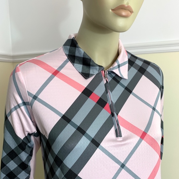 SanSoleil pink black plaid UPF 50 top S - Picture 3 of 11